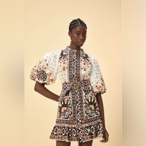 Like New Farm Rio Flower Fan Tapestry Print Mini Dress Size M